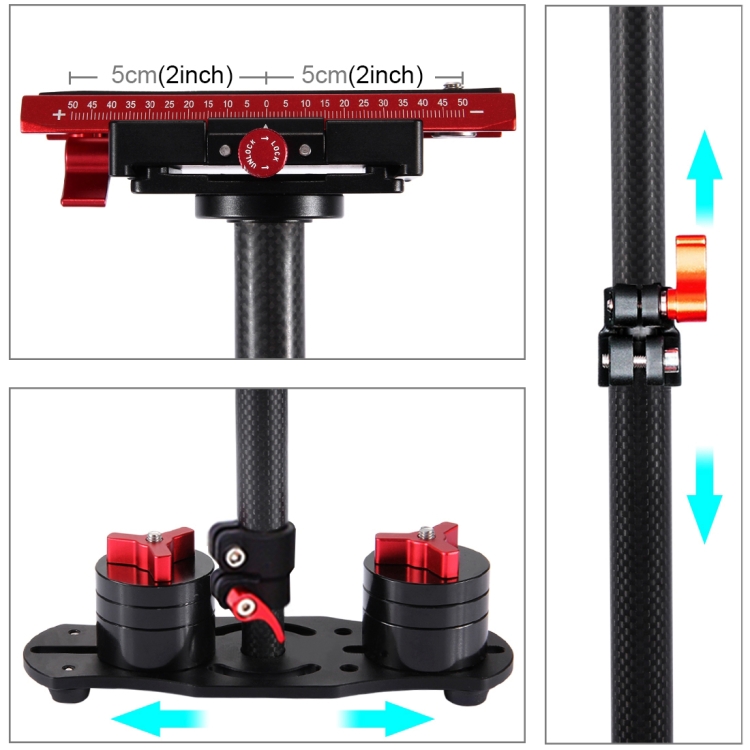 PULUZ 38.5-61cm Carbon Fibre Handheld Stabilizer for DSLR & DV Digital Video & Cameras, Load Range: 0.5-3kg(Red) - 7