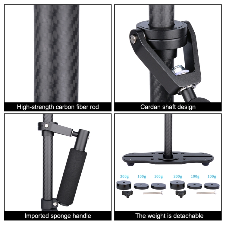 PULUZ 38.5-61cm Carbon Fibre Handheld Stabilizer for DSLR & DV Digital Video & Cameras, Load Range: 0.5-3kg(Black) - 4