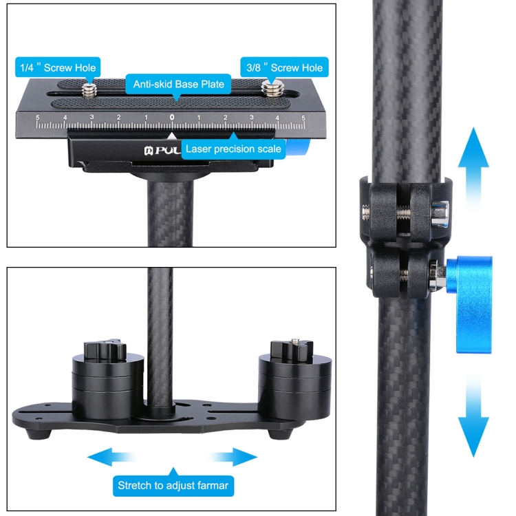 PULUZ 38.5-61cm Carbon Fibre Handheld Stabilizer for DSLR & DV Digital Video & Cameras, Load Range: 0.5-3kg(Black) - 6