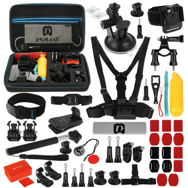 [UK Warehouse] PULUZ 53 in 1 Accessories Total Ultimate Combo Kits with EVA Case (Chest Strap + Suction Cup Mount + 3-Way Pivot Arms + J-Hook Buckle + Wrist Strap + Helmet Strap + Extendable Monopod + Surface Mounts + Tripod Adapters + Storage Bag + Handlebar Mount) for GoPro HERO10 Black / GoPro HERO9 Black / HERO8 Black / HERO7 /6 /5 /5 Session /4 Session /4 /3+ /3 /2 /1, DJI Osmo Action and Other Action Cameras - 1