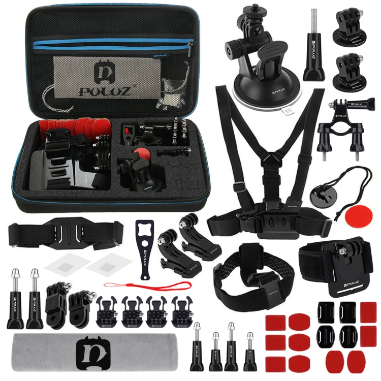 [UK Warehouse] PULUZ 45 in 1 Accessories Ultimate Combo Kits with EVA Case (Chest Strap + Suction Cup Mount + 3-Way Pivot Arms + J-Hook Buckle + Wrist Strap + Helmet Strap + Surface Mounts + Tripod Adapter + Storage Bag + Handlebar Mount + Wrench) for GoPro HERO10 Black / HERO9 Black / HERO8 Black / HERO7 /6 /5 /5 Session /4 Session /4 /3+ /3 /2 /1, DJI Osmo Action and Other Action Cameras - 1