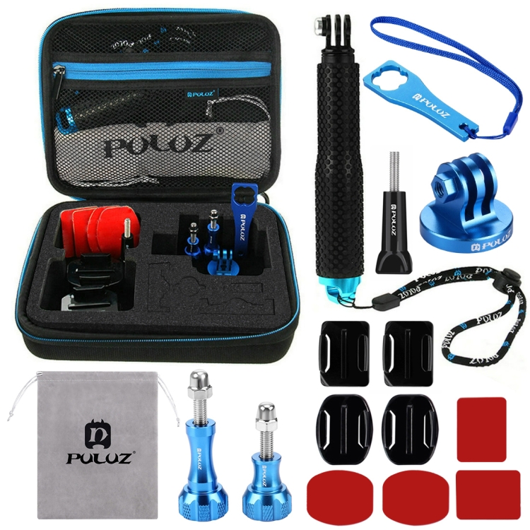 PULUZ 16 in 1 CNC Metal Accessories Combo Kits with EVA Case (Screws + Surface Mounts + Tripod Adapter + Extendable Pole Monopod + Storage Bag + Wrench) for GoPro HERO10 Black / HERO9 Black / HERO8 Black / HERO7 /6 /5 /5 Session /4 Session /4 /3+ /3 /2 /1, DJI Osmo Action and Other Action Cameras - 1