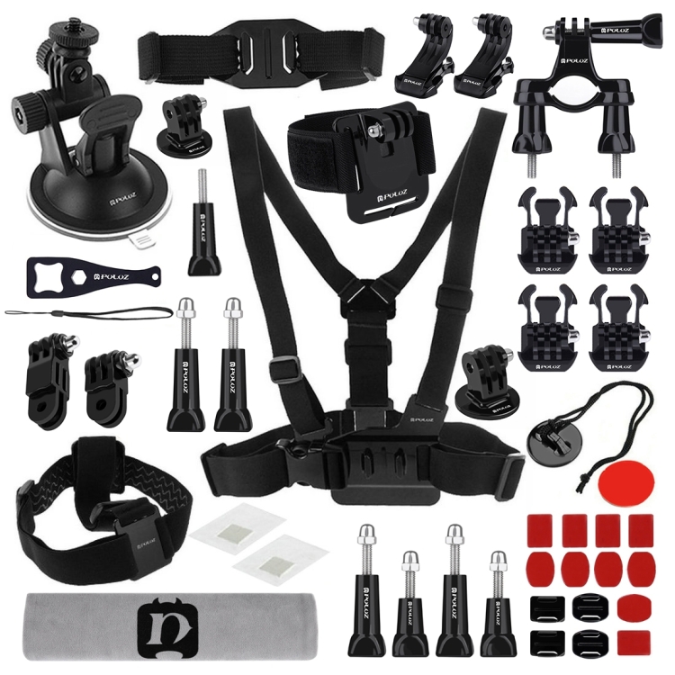 PULUZ 45 in 1 Accessories Ultimate Combo Kits (Chest Strap + Suction Cup Mount + 3-Way Pivot Arms + J-Hook Buckle + Wrist Strap + Helmet Strap + Surface Mounts + Tripod Adapter + Storage Bag + Handlebar Mount + Wrench) for GoPro Hero11 Black / HERO10 Black / GoPro HERO9 Black / HERO8 Black / HERO7 /6 /5 /5 Session /4 Session /4 /3+ /3 /2 /1, DJI Osmo Action and Other Action Cameras - 1