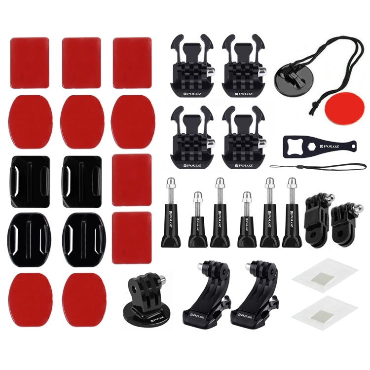 PULUZ 45 in 1 Accessories Ultimate Combo Kits (Chest Strap + Suction Cup Mount + 3-Way Pivot Arms + J-Hook Buckle + Wrist Strap + Helmet Strap + Surface Mounts + Tripod Adapter + Storage Bag + Handlebar Mount + Wrench) for GoPro HERO10 Black / HERO9 Black / HERO8 Black / HERO7 /6 /5 /5 Session /4 Session /4 /3+ /3 /2 /1, DJI Osmo Action and Other Action Cameras - 9