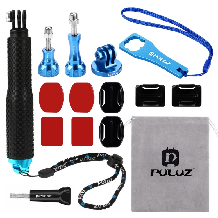 PULUZ 16 in 1 CNC Metal Accessories Combo Kits (Screws + Surface Mounts + Tripod Adapter + Extendable Pole Monopod + Storage Bag + Wrench) for GoPro HERO10 Black / HERO9 Black / HERO8 Black / HERO7 /6 /5 /5 Session /4 Session /4 /3+ /3 /2 /1, DJI Osmo Action and Other Action Cameras - 1