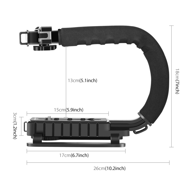 PULUZ U/C Shape Portable Handheld DV Bracket Stabilizer + LED Studio Light Kit with Cold Shoe Tripod Head  for All SLR Cameras and Home DV Camera - 1