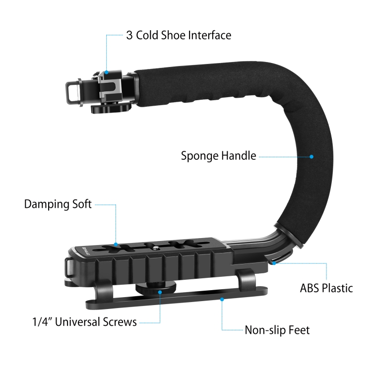 PULUZ U/C Shape Portable Handheld DV Bracket Stabilizer + LED Studio Light Kit with Cold Shoe Tripod Head  for All SLR Cameras and Home DV Camera - 2