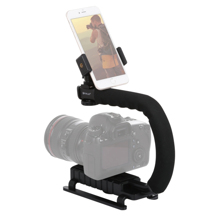 [UAE Warehouse] PULUZ U/C Shape Portable Handheld DV Bracket Stabilizer + LED Studio Light + Video Shotgun Microphone Kit with Cold Shoe Tripod Head  for All SLR Cameras and Home DV Camera - 6