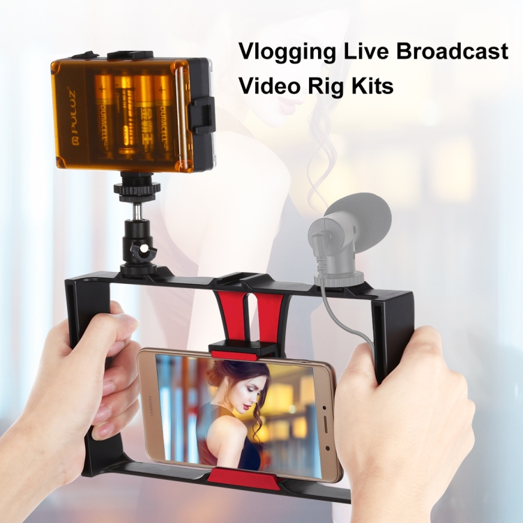 PULUZ 2 in 1 Vlogging Live Broadcast LED Selfie Light Smartphone Video Rig Kits with Cold Shoe Tripod Head for iPhone, Galaxy, Huawei, Xiaomi, HTC, LG, Google, and Other Smartphones(Red) - 5