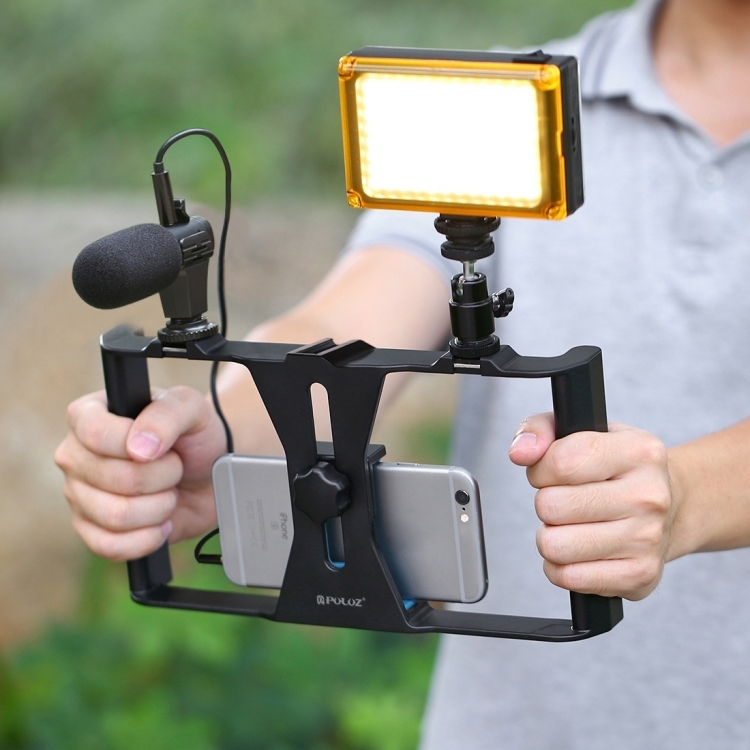 [US Warehouse] PULUZ 2 in 1 Vlogging Live Broadcast LED Selfie Light Smartphone Video Rig Kits with Cold Shoe Tripod Head for iPhone, Galaxy, Huawei, Xiaomi, HTC, LG, Google, and Other Smartphones(Blue) - 8