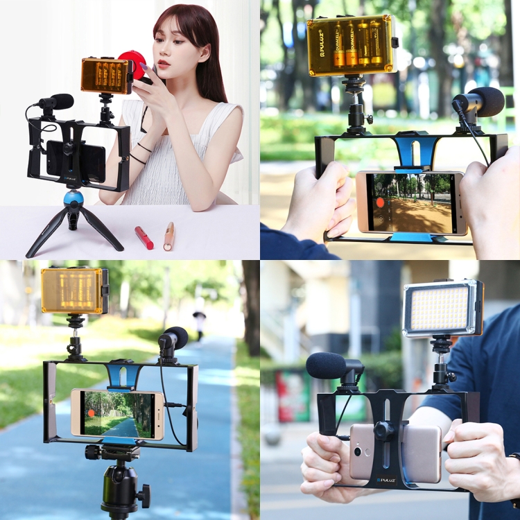 PULUZ 2 in 1 Vlogging Live Broadcast LED Selfie Light Smartphone Video Rig Kits with Cold Shoe Tripod Head for iPhone, Galaxy, Huawei, Xiaomi, HTC, LG, Google, and Other Smartphones(Blue) - 9