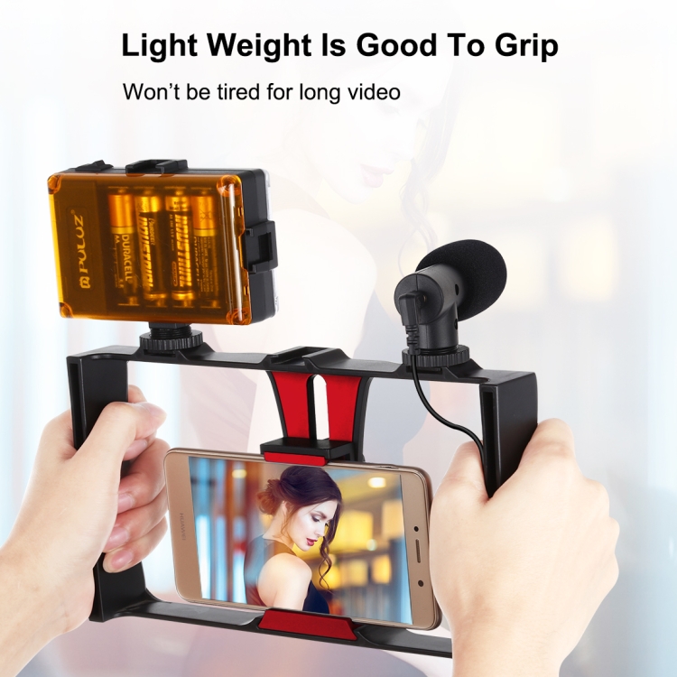 PULUZ 4 in 1 Vlogging Live Broadcast LED Selfie Light Smartphone Video Rig Kits with Microphone + Tripod Mount + Cold Shoe Tripod Head for iPhone, Galaxy, Huawei, Xiaomi, HTC, LG, Google, and Other Smartphones(Red) - 4