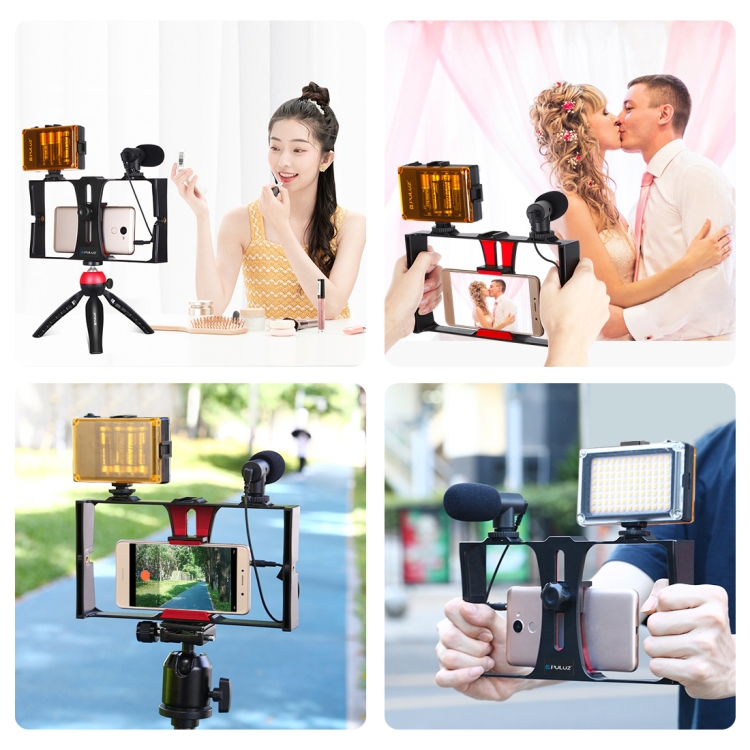 PULUZ 4 in 1 Vlogging Live Broadcast LED Selfie Light Smartphone Video Rig Kits with Microphone + Tripod Mount + Cold Shoe Tripod Head for iPhone, Galaxy, Huawei, Xiaomi, HTC, LG, Google, and Other Smartphones(Blue) - 10