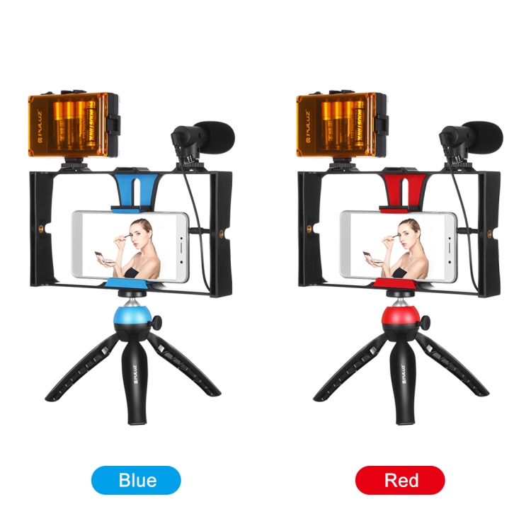 PULUZ 4 in 1 Vlogging Live Broadcast LED Selfie Light Smartphone Video Rig Kits with Microphone + Tripod Mount + Cold Shoe Tripod Head for iPhone, Galaxy, Huawei, Xiaomi, HTC, LG, Google, and Other Smartphones(Blue) - 11