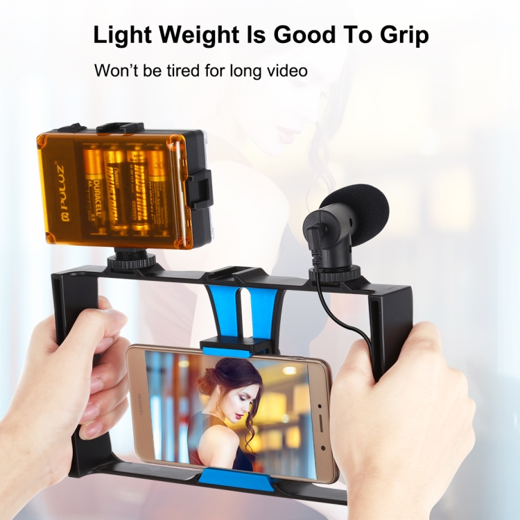 PULUZ 4 in 1 Vlogging Live Broadcast LED Selfie Light Smartphone Video Rig Kits with Microphone + Tripod Mount + Cold Shoe Tripod Head for iPhone, Galaxy, Huawei, Xiaomi, HTC, LG, Google, and Other Smartphones(Blue) - 4