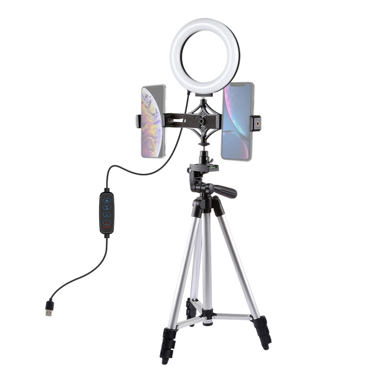 PULUZ Tripod Mount +  Live Broadcast Dual Phone Bracket + 6.2 inch 16cm LED Ring Vlogging Video Light Kits - 1