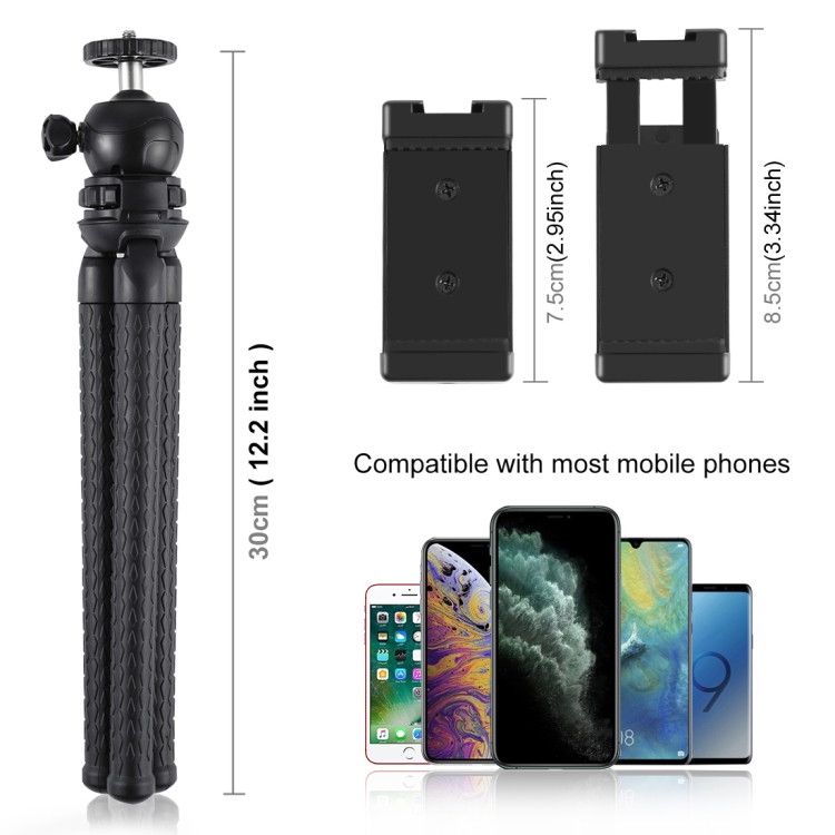 PULUZ Mini Octopus Flexible Tripod Holder with Ball Head & Phone Clamp + Tripod Mount Adapter & Long Screw for SLR Cameras, GoPro, Cellphone, Size: 30cmx5cm - 2
