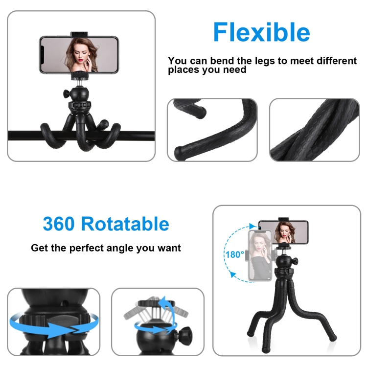 PULUZ Mini Octopus Flexible Tripod Holder with Ball Head & Phone Clamp + Tripod Mount Adapter & Long Screw for SLR Cameras, GoPro, Cellphone, Size: 30cmx5cm - 4