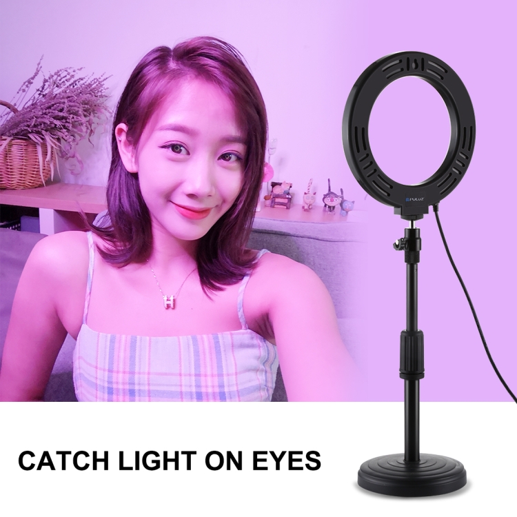 PULUZ 6.2 inch 16cm USB 10 Modes 8 Colors RGBW Dimmable LED Ring Vlogging Photography Video Lights + Round Base Desktop Mount with Cold Shoe Tripod Ball Head(Black) - 8