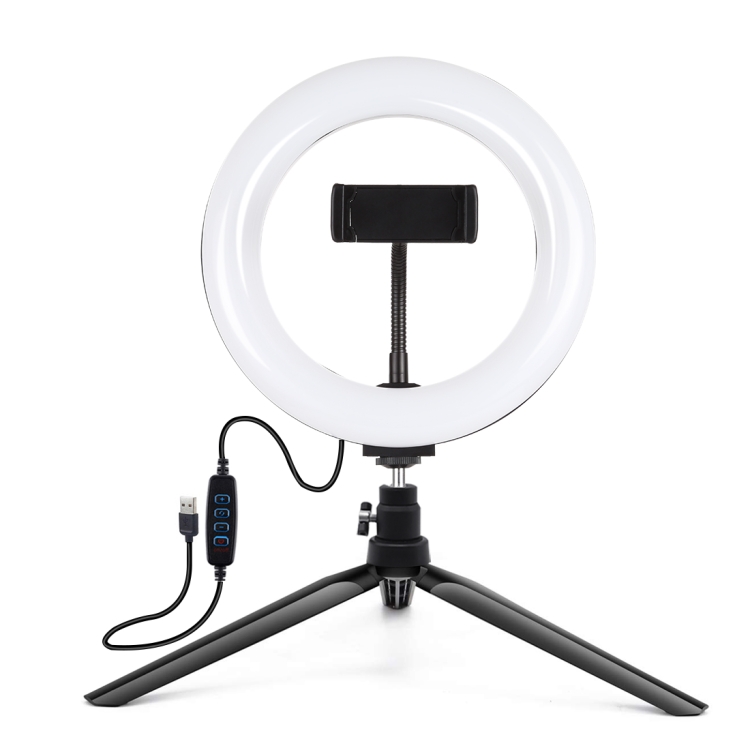 PULUZ 7.9 inch 20cm Light + Desktop Tripod Mount USB 3 Modes Dimmable Dual Color Temperature LED Curved Light Ring Vlogging Selfie Beauty Photography Video Lights with Phone Clamp(Black) - 1