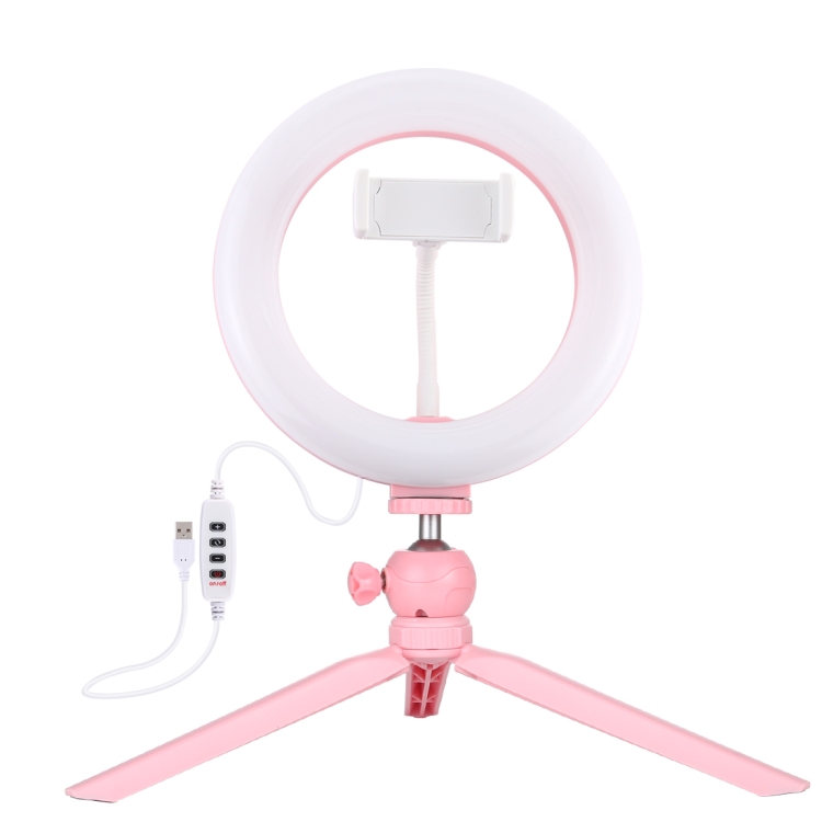 PULUZ 7.9 inch 20cm Light + Desktop Tripod Mount USB 3 Modes Dimmable Dual Color Temperature LED Curved Light Ring Vlogging Selfie Beauty Photography Video Lights with Phone Clamp(Pink) - 1