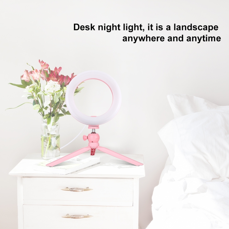 PULUZ 7.9 inch 20cm Light + Desktop Tripod Mount USB 3 Modes Dimmable Dual Color Temperature LED Curved Light Ring Vlogging Selfie Beauty Photography Video Lights with Phone Clamp(Pink) - 10