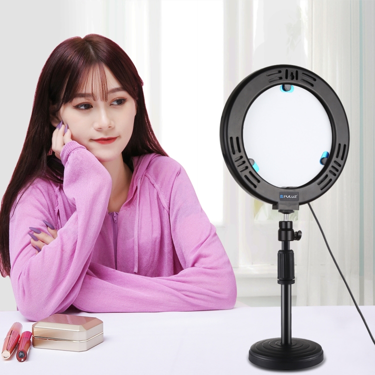 PULUZ 7.9 inch 20cm Mirror Light + Round Base Desktop Mount 3 Modes Dimmable Dual Color Temperature LED Curved Light Ring Vlogging Selfie Photography Video Lights with Phone Clamp(Black) - 10