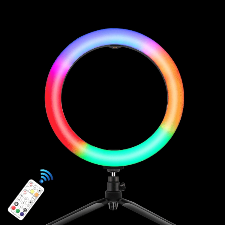 PULUZ 10.2 inch 26cm Marquee LED RGBWW Selfie Beauty Light + Desktop Tripod Mount 168 LED Dual-color Temperature Dimmable Ring Vlogging Photography Video Lights with Cold Shoe Tripod Ball Head & Remote Control & Phone Clamp(Black) - 6