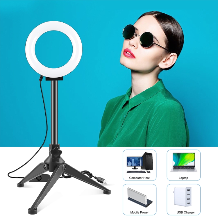 PULUZ 4.7 inch 12cm Ring Light + Desktop Tripod Selfie Stick Mount USB White Light LED Ring Selfie Beauty Vlogging Photography Video Lights Kits(Black) - 3
