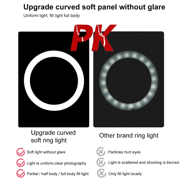 PULUZ 7.9 inch 20cm Light+ 1.1m Tripod Mount USB 3 Modes Dimmable Dual Color Temperature LED Curved Light Ring Vlogging Selfie Photography Video Lights with Phone Clamp(Black) - 7