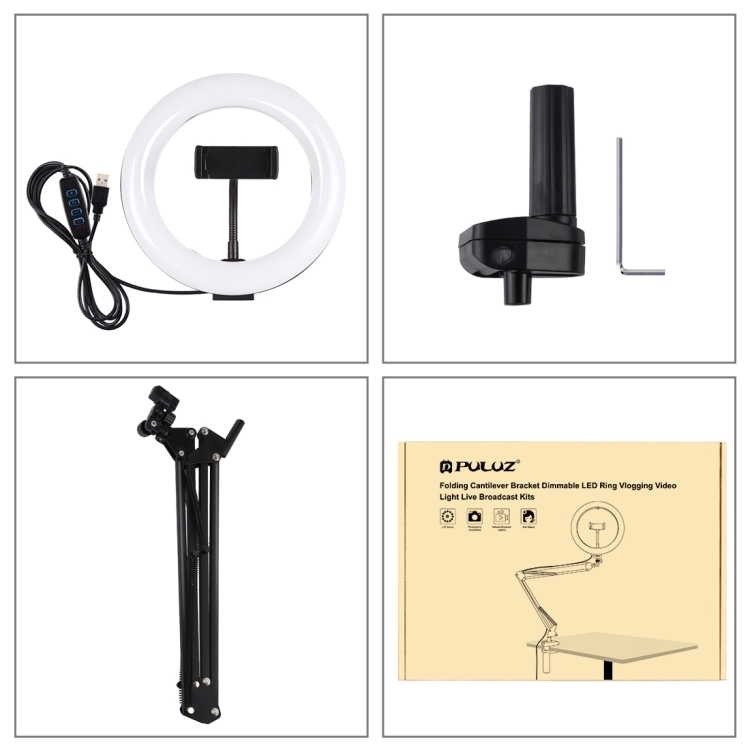 PULUZ 7.9 inch 20cm Ring Curved Light + Desktop Arm Stand USB 3 Modes Dimmable Dual Color Temperature LED Vlogging Selfie Photography Video Lights with Phone Clamp(Black) - 12