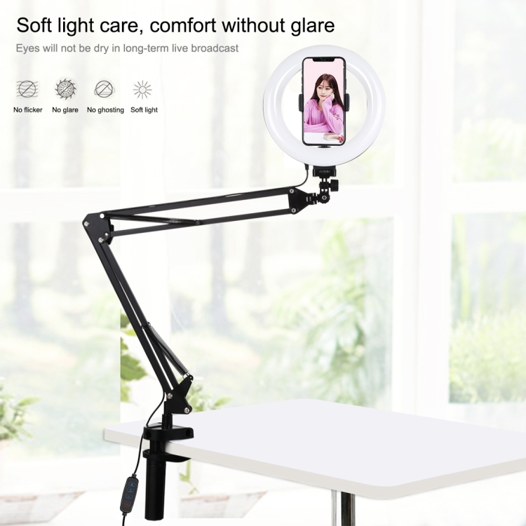 PULUZ 7.9 inch 20cm Ring Curved Light + Desktop Arm Stand USB 3 Modes Dimmable Dual Color Temperature LED Vlogging Selfie Photography Video Lights with Phone Clamp(Black) - 6