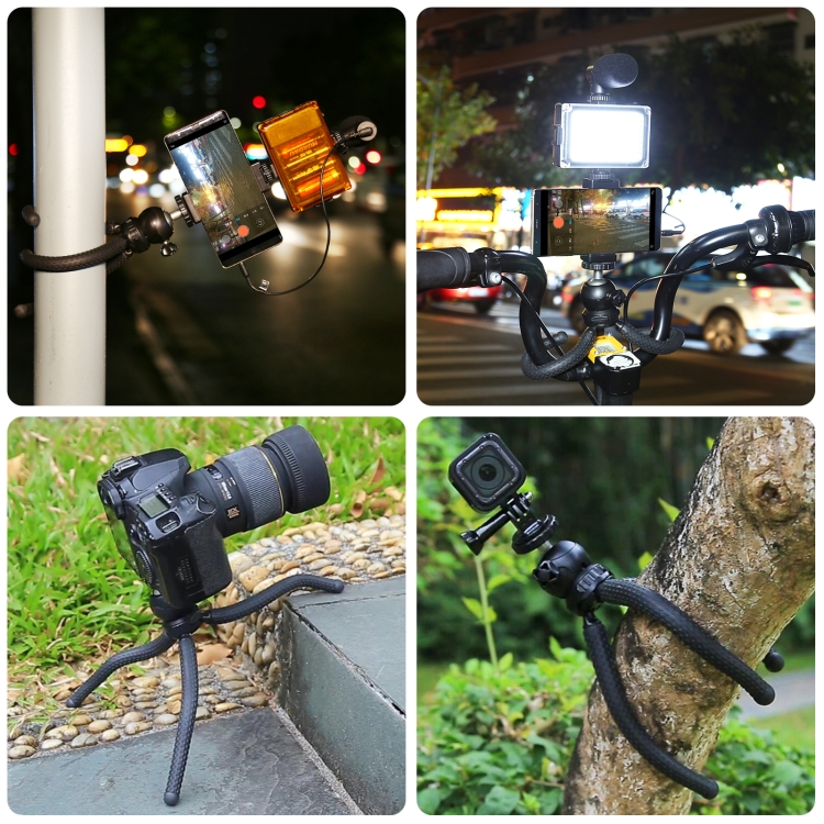 PULUZ  4 in 1 Vlogging Live Mini Octopus Bracket Kit + Studio Light + Microphone + Phone Clamp Kits(Black) - 8