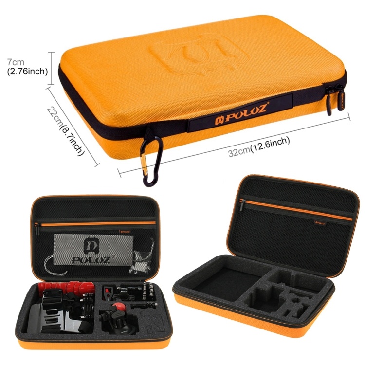 [US Warehouse] PULUZ 20 in 1 Accessories Combo Kits with Orange EVA Case (Chest Strap + Head Strap + Suction Cup Mount + 3-Way Pivot Arm + J-Hook Buckles + Extendable Monopod + Tripod Adapter + Bobber Hand Grip + Storage Bag + Wrench) for GoPro HERO10 Black / HERO9 Black / HERO8 Black / HERO7 /6 /5 /5 Session /4 Session /4 /3+ /3 /2 /1, DJI Osmo Action and Other Action Cameras - 9