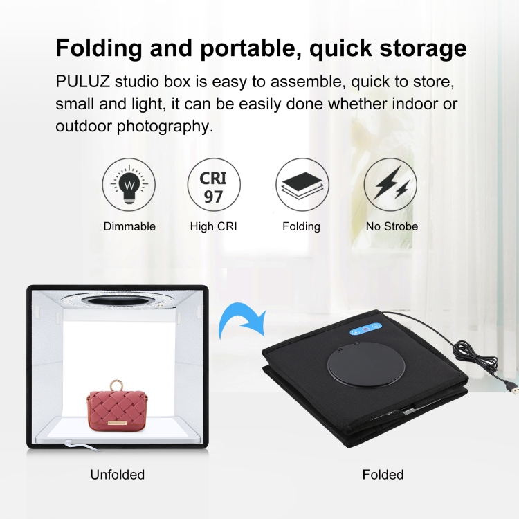 PULUZ 25cm Folding Portable High CRI Ring LED Photo Lighting Studio Tent Box + Shadowless Light Lamp Panel Pad with 12 Colors Backdrops, Size: 25cm x 25cm x 25cm(Black) - 11