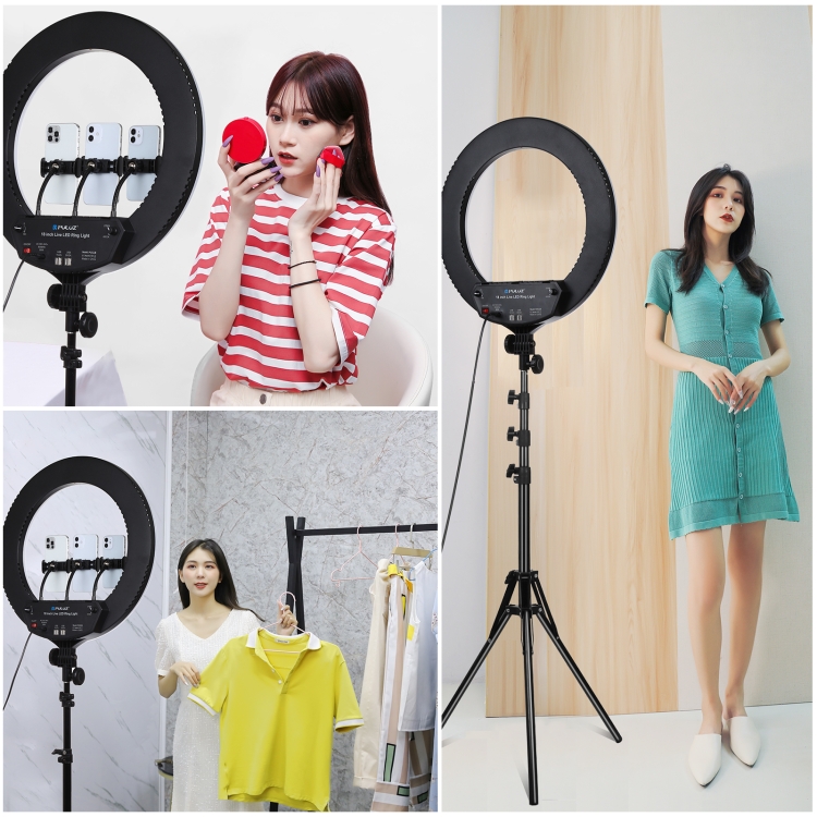PULUZ 18 inch 46cm Ring Light + 1.8m Tripod 3 Modes Dimmable White Light LED Selfie Beauty Photography Lights Kit with Remote Control & 3 x Phone Clamps(US Plug) - 10