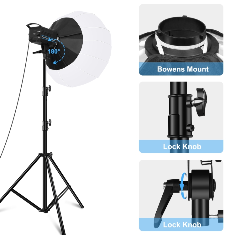 PULUZ 220V 150W 3200K-5600K Studio Video Light + 2.8m Light Holder + 65cm Foldable Lantern Softbox Photography Kit(US Plug) - 2