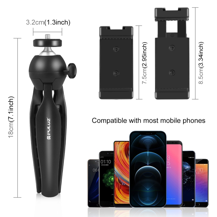 PULUZ Live Broadcast Smartphone Video Vlogger Kits Microphone + Tripod Mount + Phone Clamp Holder (Black) - 1