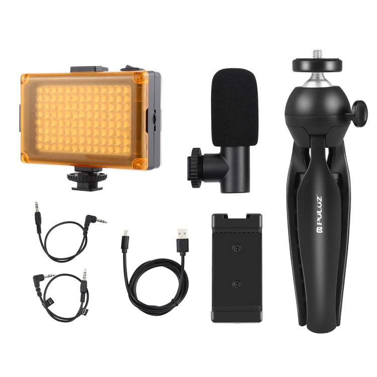 PULUZ Live Broadcast Smartphone Video Light Vlogger Kits with Microphone + LED Light + Tripod Mount + Phone Clamp Holder (Black) - 6