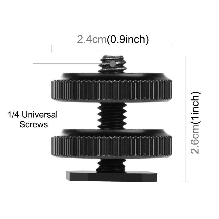 PULUZ Reinforced Hot Shoe 1/4 inch Screw Adapter with Double Nut for DSLR Cameras, GoPro HERO10 Black / HERO9 Black / HERO8 Black / HERO7 /6 /5 /5 Session /4 Session /4 /3+ /3 /2 /1, Xiaoyi and Other Action Cameras - 3