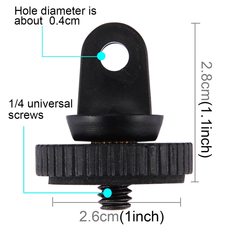 PULUZ 1/4 inch Screw Tripod Mount Adapter for GoPro Hero11 Black / HERO10 Black /9 Black /8 Black /7 /6 /5 /5 Session /4 Session /4 /3+ /3 /2 /1, DJI Osmo Action and Other Action Cameras 5mm Diameter Screw Hole, 3.3cm Diameter - 3