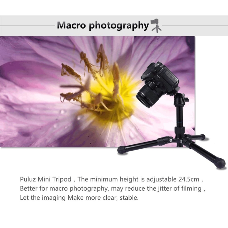 PULUZ  Pocket Mini Microspur Photos Magnesium Alloy Tripod Mount with 360 Degree Ball Head  for DSLR &  Digital Camera, Adjustable Height: 24.5-57cm, Load Max: 3kg - 7
