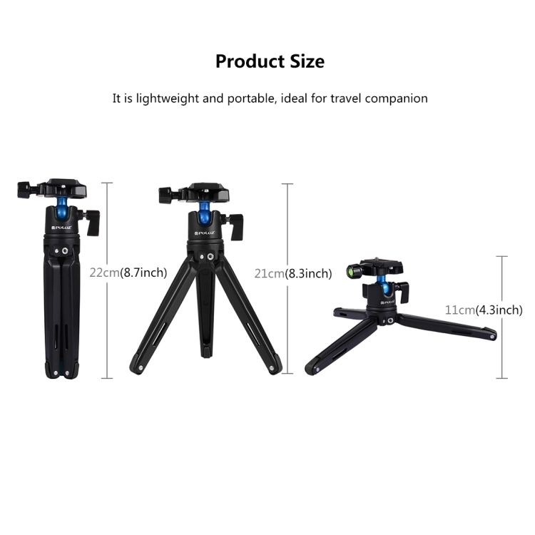 [UAE Warehouse] PULUZ Pocket Mini Metal Desktop Tripod Mount with 360 Degree Ball Head for DSLR & Digital Cameras, Adjustable Height: 11-21cm - 11