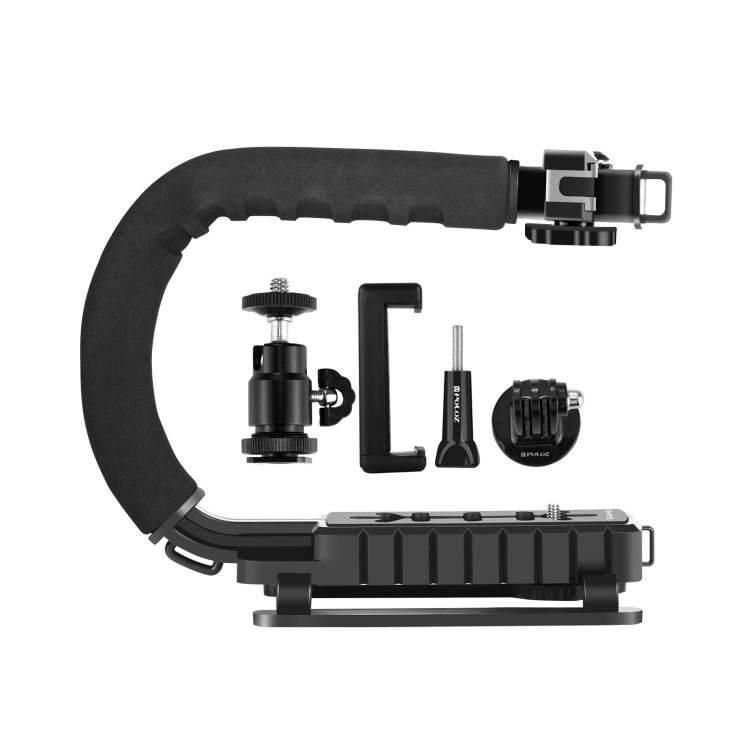 PULUZ U/C Shape Portable Handheld DV Bracket Stabilizer Kit with Cold Shoe Tripod Head & Phone Clamp & Quick Release Buckle & Long Screw for All SLR Cameras and Home DV Camera - 10
