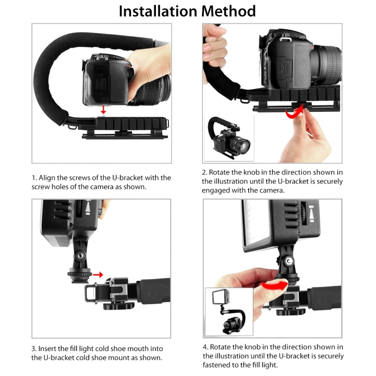 PULUZ U/C Shape Portable Handheld DV Bracket Stabilizer Kit with Cold Shoe Tripod Head & Phone Clamp & Quick Release Buckle & Long Screw for All SLR Cameras and Home DV Camera - 5