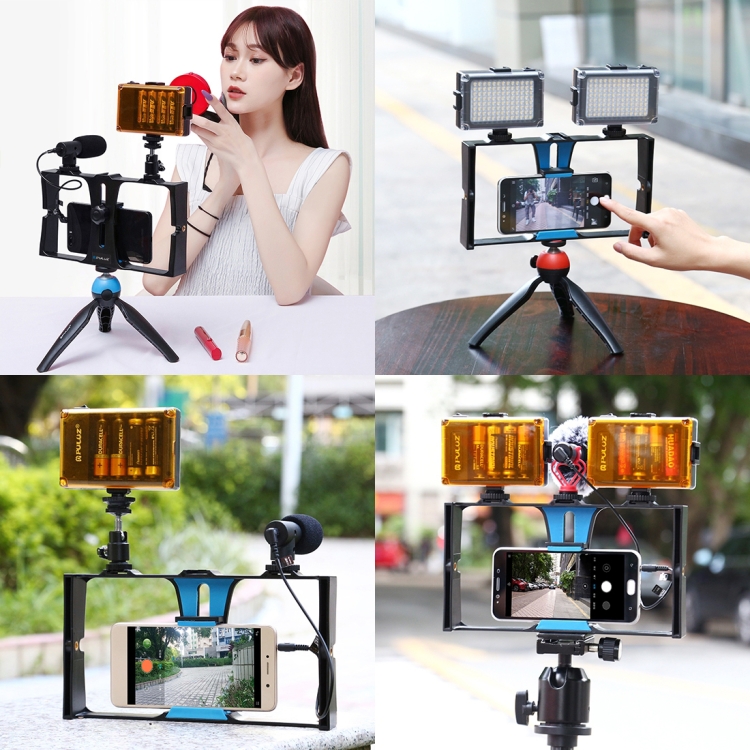 PULUZ Live Broadcast Smartphone Video Rig Filmmaking Recording Handle Stabilizer Bracket for iPhone HTC Red Galaxy Huawei and Other Smartphones LG Google Xiaomi
