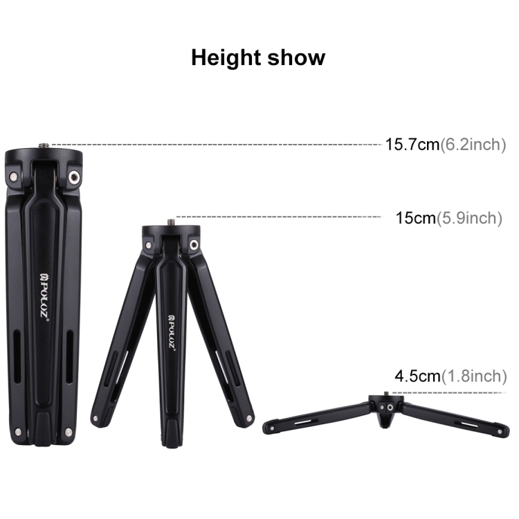 [UAE Warehouse] PULUZ Pocket Mini Metal Desktop Tripod Mount with 1/4 inch to 3/8 inch Thread Adapter Screw for DSLR & Digital Cameras, Adjustable Height: 4.5-15cm, Load: 20kg - 3