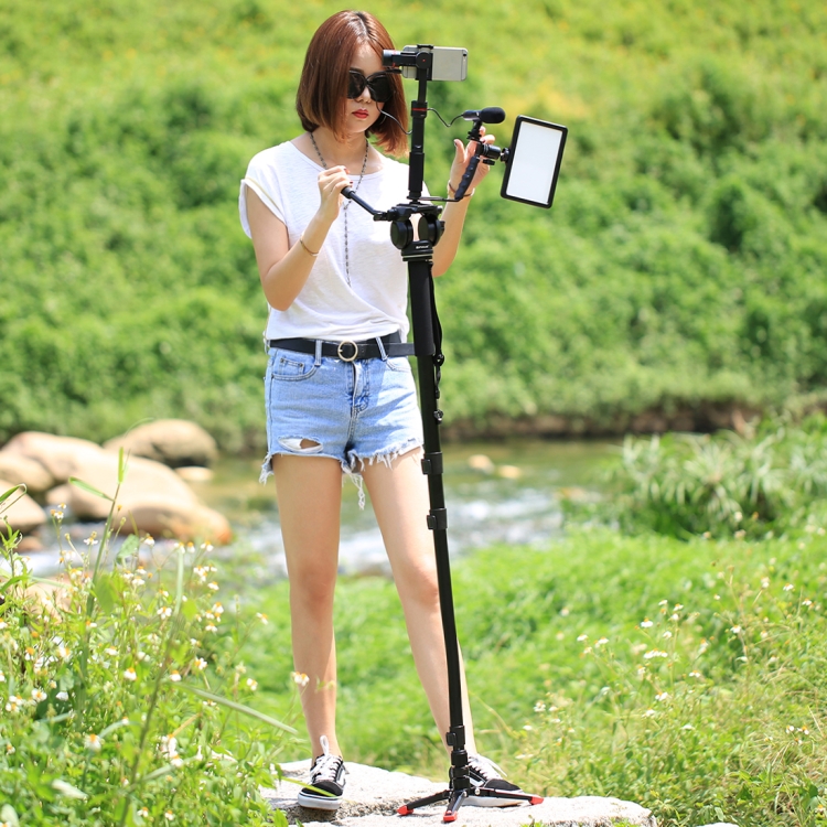 PULUZ Four-Section Telescoping Aluminum-magnesium Alloy Self-Standing Monopod with Support Base Bracket - 11