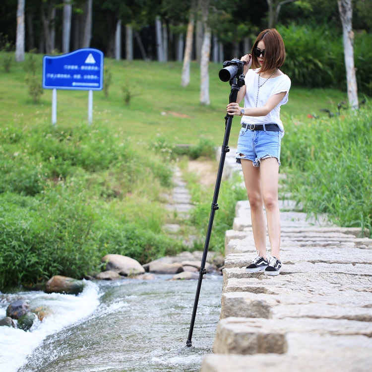 PULUZ Four-Section Telescoping Aluminum-magnesium Alloy Self-Standing Monopod with Support Base Bracket - 12
