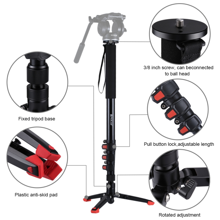 PULUZ Four-Section Telescoping Aluminum-magnesium Alloy Self-Standing Monopod with Support Base Bracket - 5